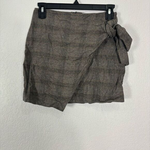 Wilfred Aritzia Grey with Orange Stripe Plaid Wool Blend Mini Skort Size 0 - Picture 1 of 7